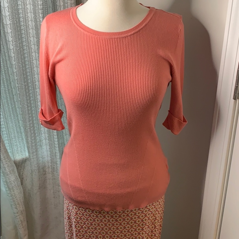 White House black market coral knit top medium